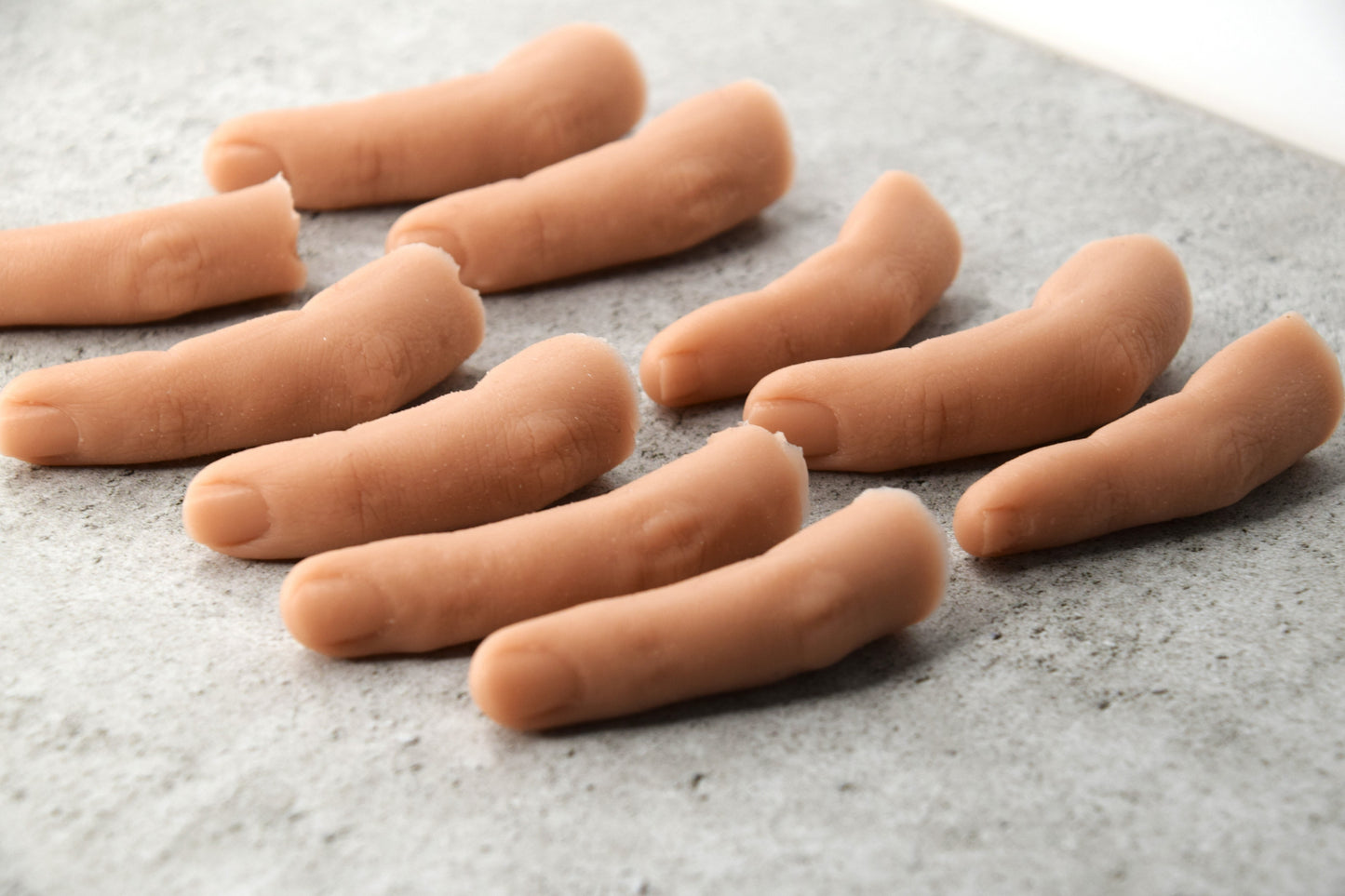 Set of severed realistic silicone fingers, unpainted finger props