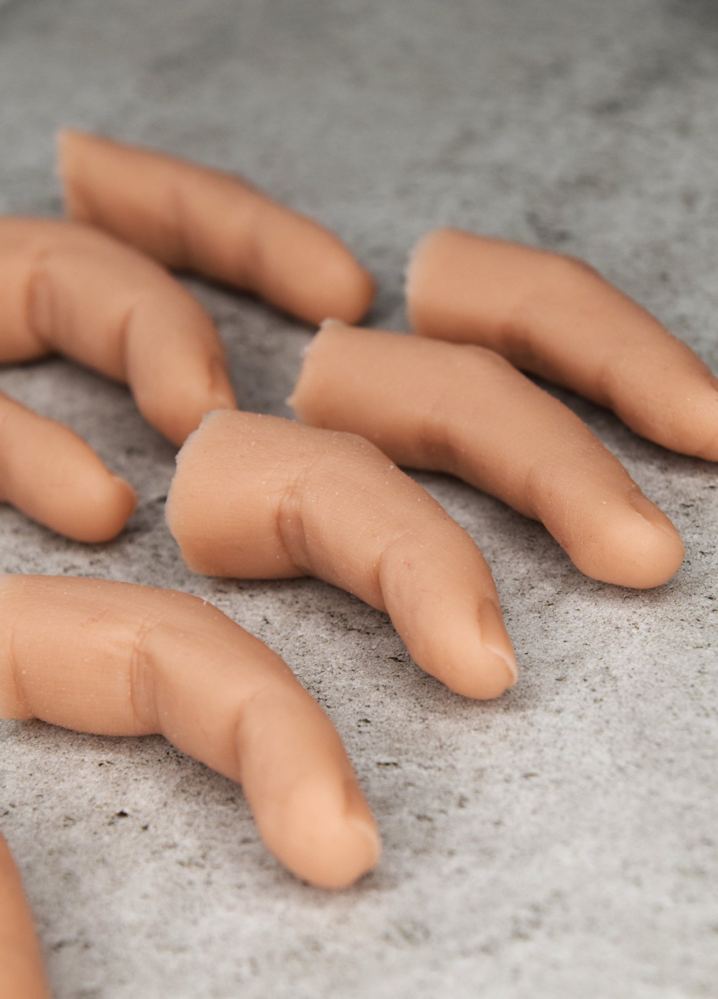 Set of severed realistic silicone fingers, unpainted finger props