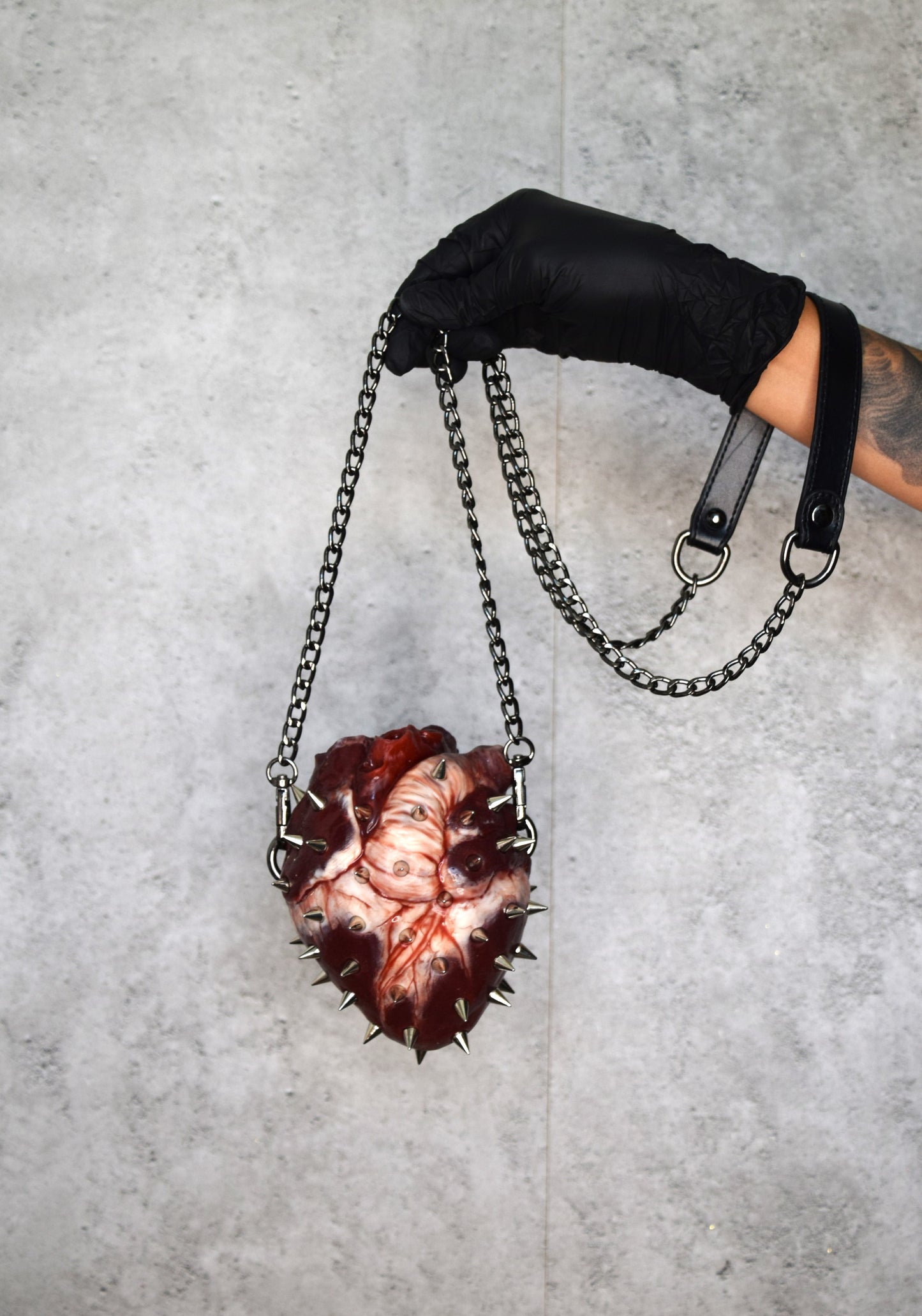 Human heart bag 2.0 with spikes, chain strap. Limited edition