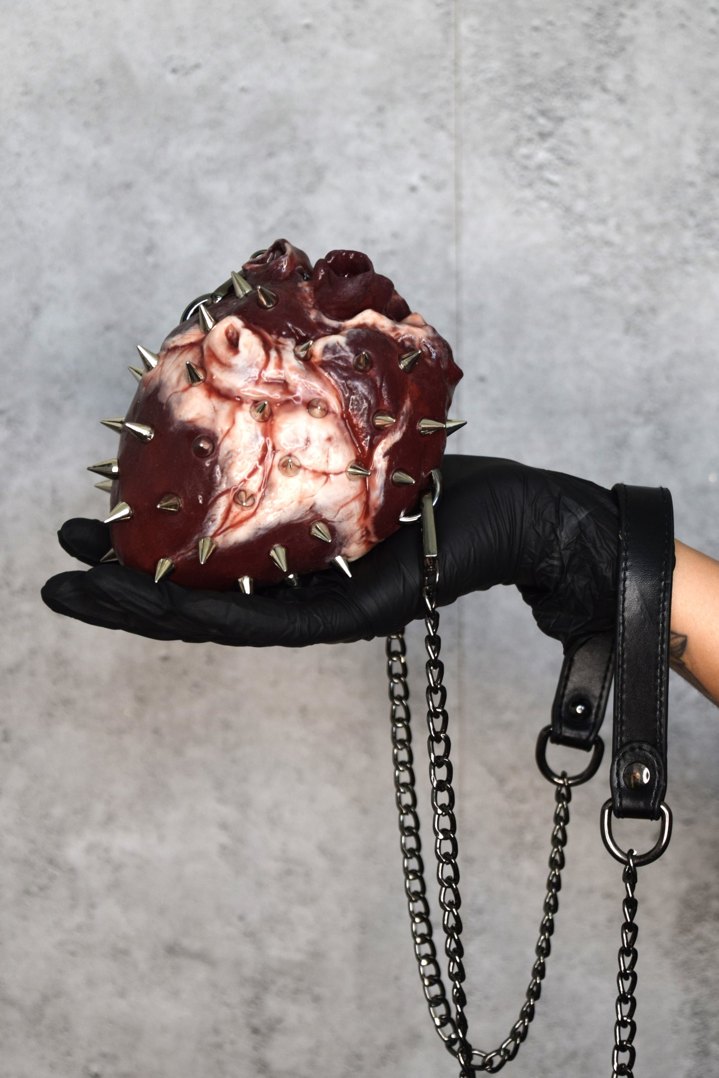 Human heart bag 2.0 with spikes, chain strap. Limited edition