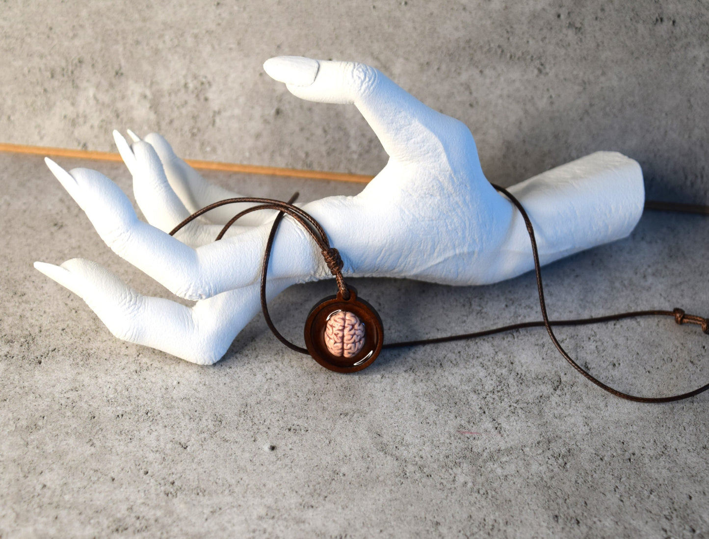 Handmade Brain Necklace – Halloween Gothic Pendant with Adjustable Eco-Leather Cord