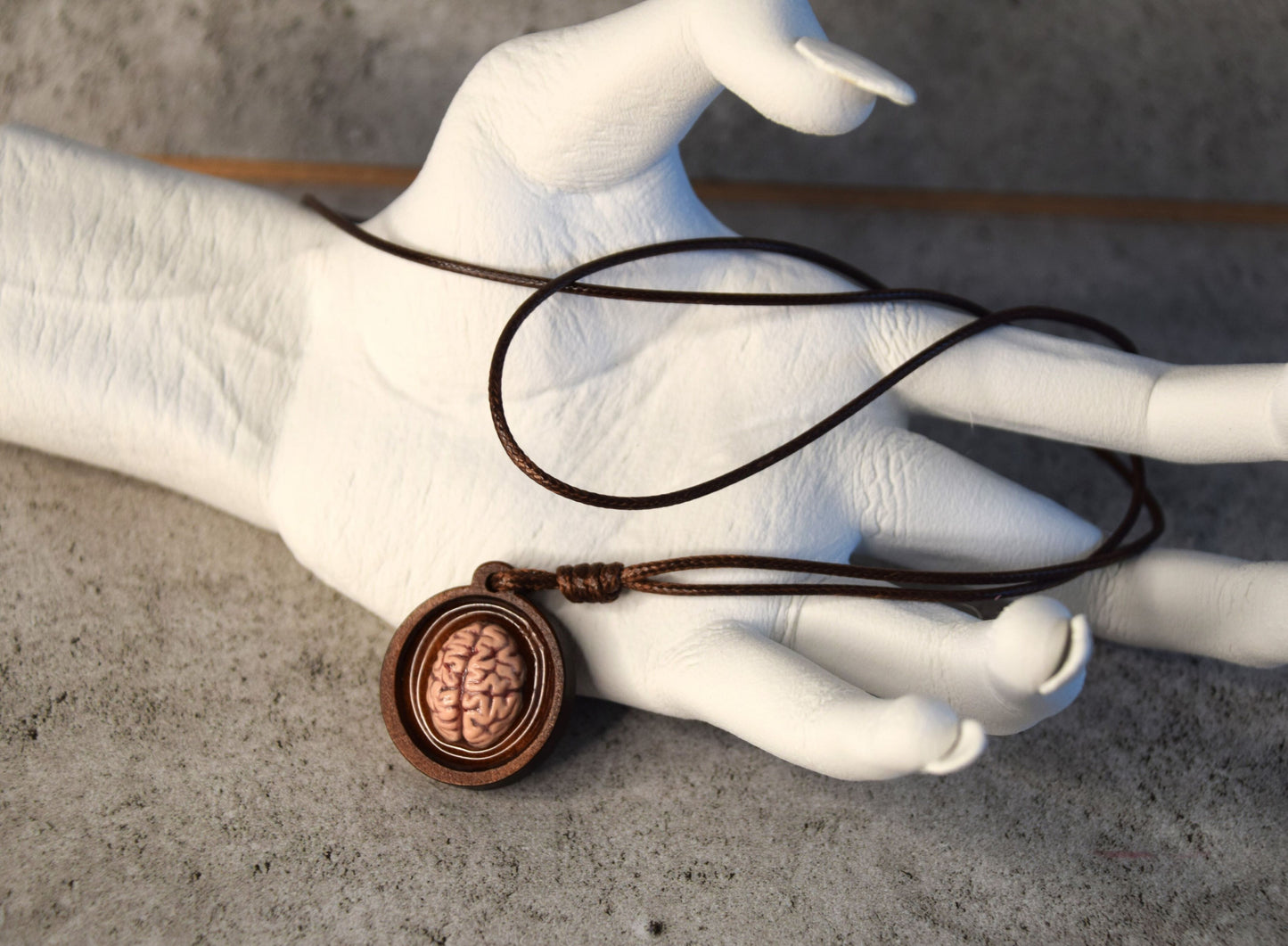 Handmade Brain Necklace – Halloween Gothic Pendant with Adjustable Eco-Leather Cord