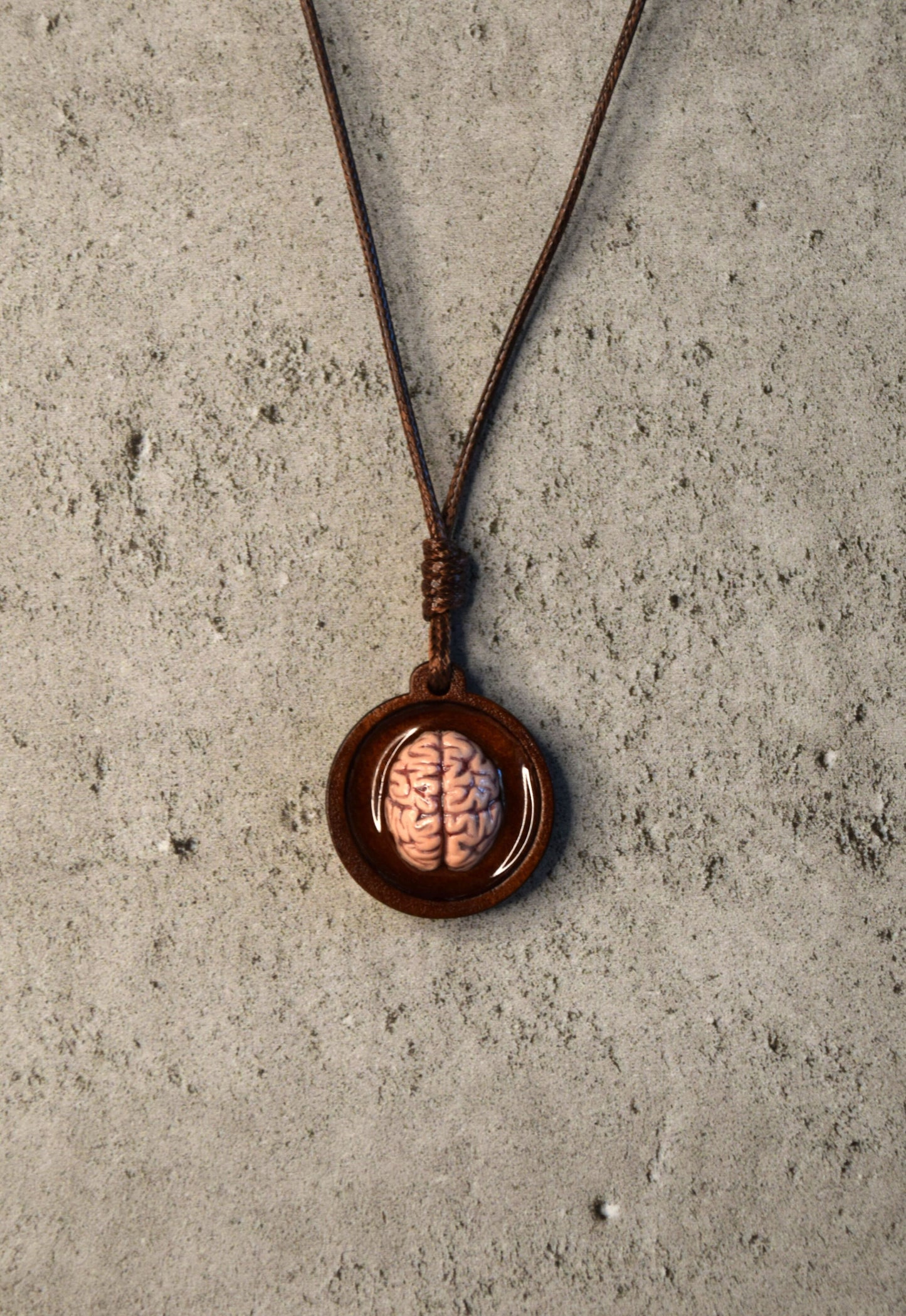 Handmade Brain Necklace – Halloween Gothic Pendant with Adjustable Eco-Leather Cord