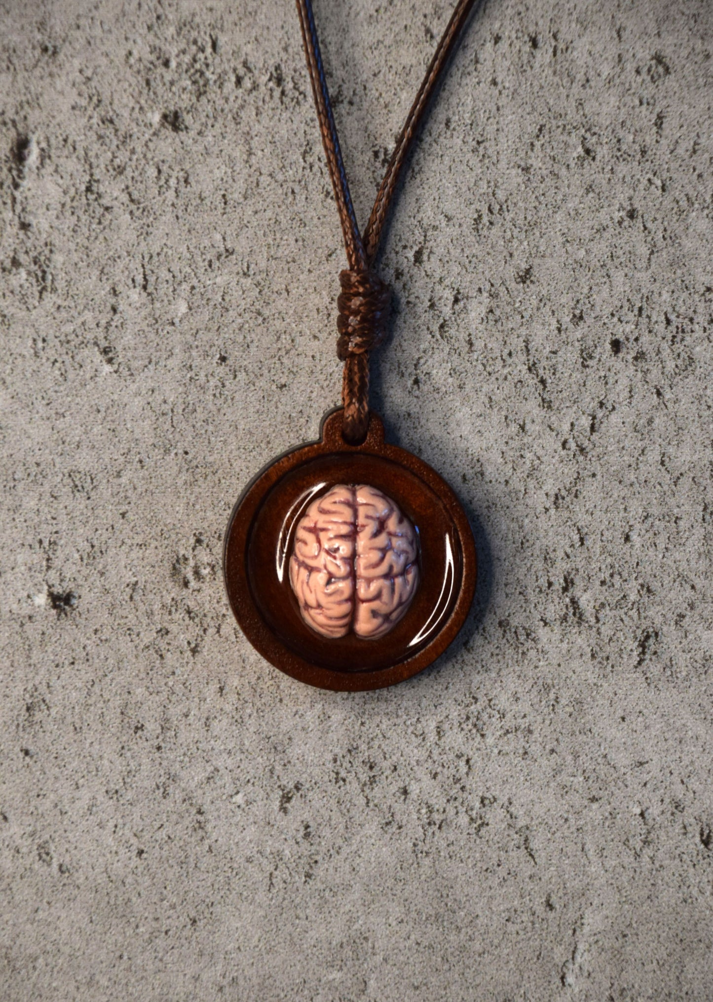 Handmade Brain Necklace – Halloween Gothic Pendant with Adjustable Eco-Leather Cord