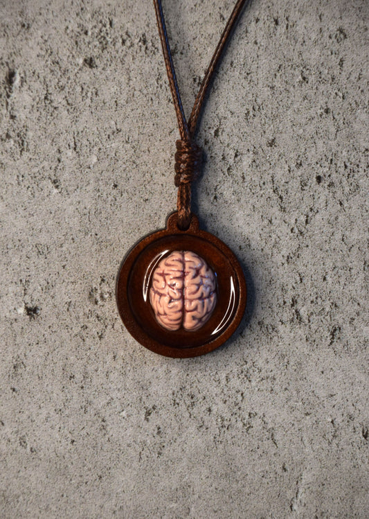 Handmade Brain Necklace – Halloween Gothic Pendant with Adjustable Eco-Leather Cord