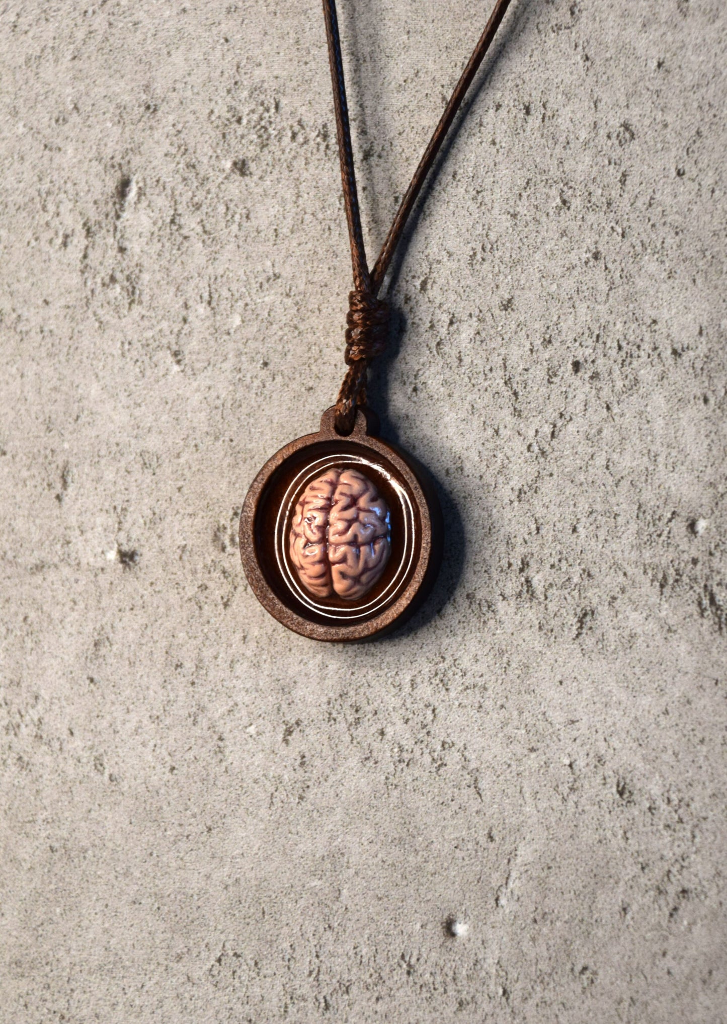 Handmade Brain Necklace – Halloween Gothic Pendant with Adjustable Eco-Leather Cord