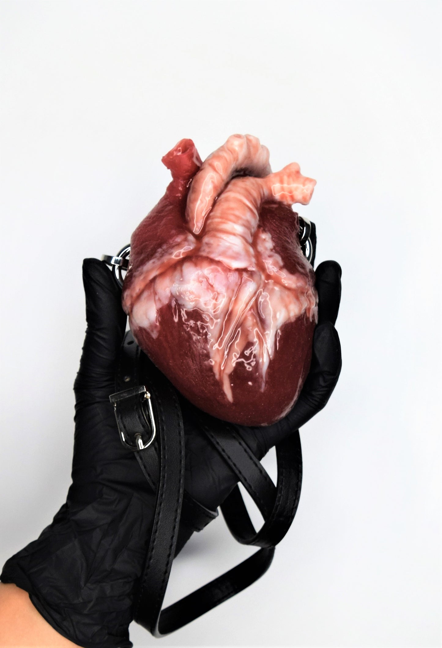 Human heart bag, black/brown strap